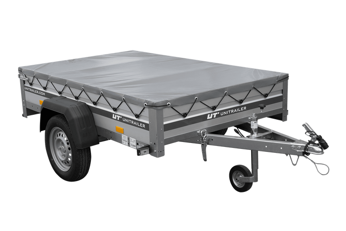 Einachsanhänger mit Aluminiumseitenwänden 200x125 Unitrailer Garden 201 KIPP ALU mit H-0-Rahmen und grauer Plane