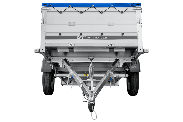 Einachsanhänger mit Aluminiumseitenwänden 264x125 Unitrailer Garden 264 KIPP ALU mit BIS-Seitenwänden, H-0-Rahmen und blauer Plane