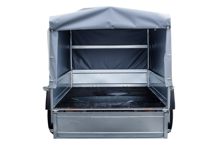 PKW-Anhänger 230x125 UNITRAILER GARDEN 230 KIPP mit Spriegel 80 cm und grauer Hochplane