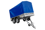 Zweiachsiger Anhänger mit Aluminiumseitenwänden 264x125 Unitrailer Garden 264/2 KIPP ALU mit Rahmen H-1100 und blauer Plane