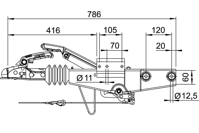 Auflaufvorrichtung AL-KO 60S/2 mit AK161-Kugelkupplung für einen 750-kg-Anhänger mit Vierkantdeichsel
