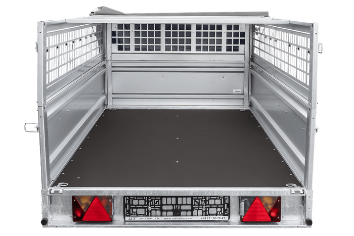 Einachsanhänger 264x125 UNITRAILER FORCE 264 KIPP mit Gitterwänden, H-0-Rahmen und grauer Plane
