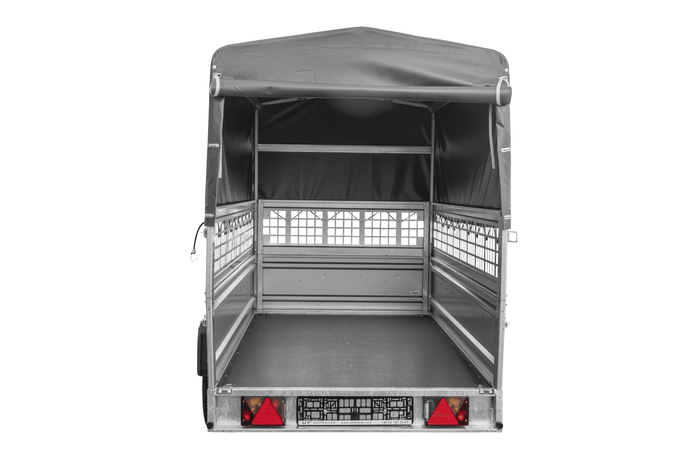 Autotransportanhänger 264x125 UNITRAILER FORCE 264 KIPP mit Gitterwänden, H-800 Rahmen und grauer Plane