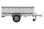 Einachsanhänger mit Aluminiumwänden 230x125 Unitrailer Garden 230 KIPP ALU mit BIS-Seitenwänden, H-0-Rahmen und grauer Plane