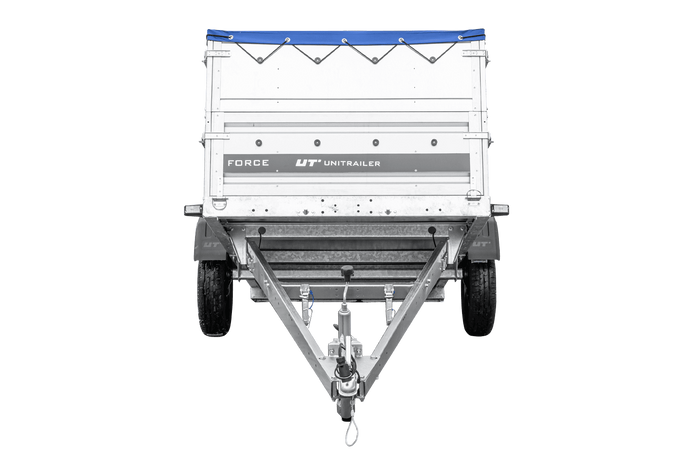 Leichter Anhänger 230x125 UNITRAILER FORCE 230 KIPP mit BIS-Seitenwänden, H-0-Rahmen und blauer Plane