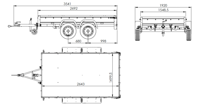 Autotransportanhänger 264x150 UNITRAILER GARDEN 265/2 KIPP mit H-0-Rahmen und blauer Plane