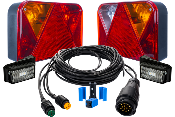 Lichtset: DOBPLAST Rücklichter + DOBPLAST LED-Seitenlichter + MANTES 7m 13-PIN Kabelbaum + Schnellverbinder