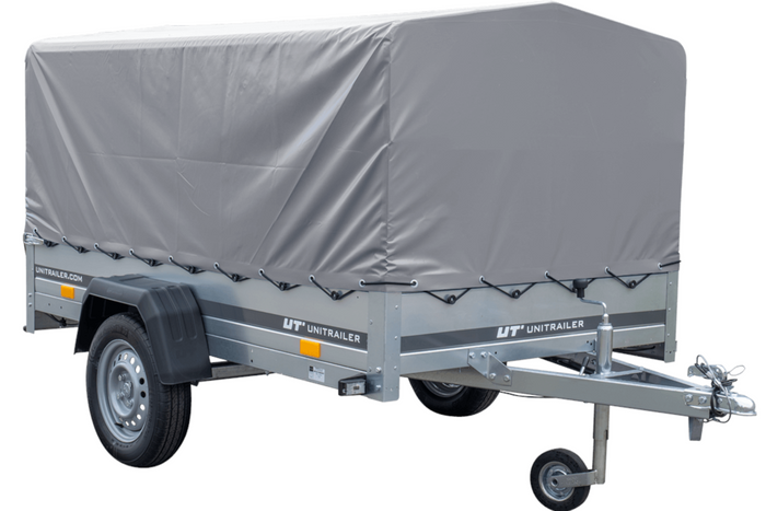 Einachsanhänger 230x125 UNITRAILER GARDEN 230 FD mit H-800-Rahmen und grauer Plane