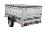 Leichter Anhänger 230x125 UNITRAILER FORCE 230 KIPP mit BIS-Seitenwänden, H-0-Rahmen und grauer Plane