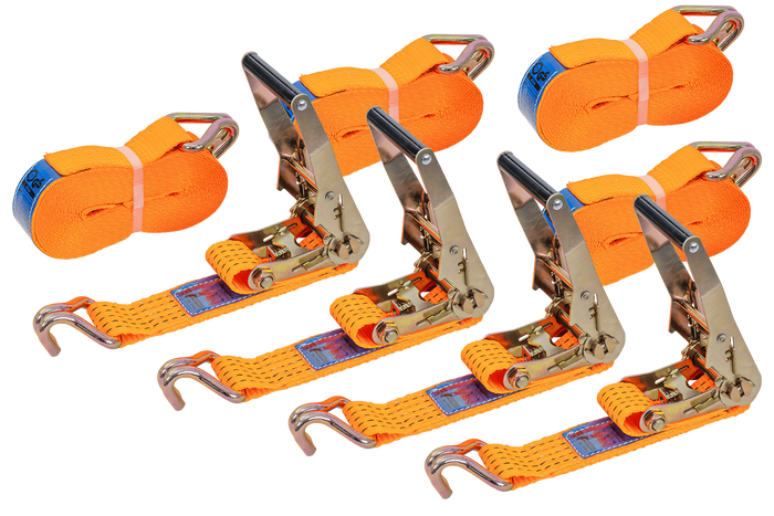 Satz aus vier UNITRAILER 8m/50mm/5t orangefarbenen Transportgurten mit Spanner