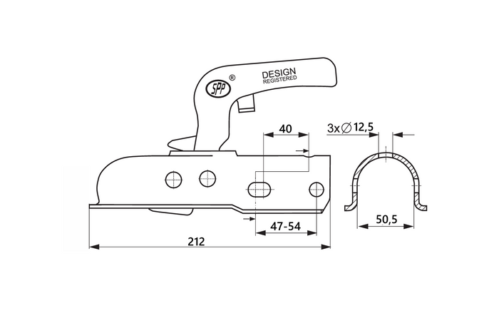 STEELPRESS ZSK-1300C Kugelkupplung für 1300 kg Anhänger mit 50 mm Rohrzugstange