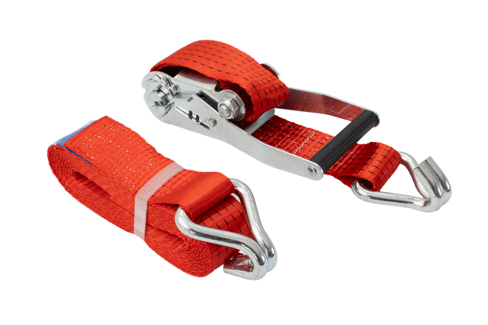 Satz aus vier roten UNITRAILER 4m/50mm/5t Transportgurten mit Spannvorrichtung