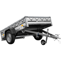 Einachsiger Anhänger auf Blattfedern mit Aluminiumseitenwänden 200x125 Unitrailer Garden 201/R KIPP ALU mit H-0-Rahmen und grauer Plane