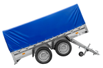 Zweiachsiger Anhänger mit Aluminiumseitenwänden 264x125 Unitrailer Garden 264/2 KIPP ALU mit H-800 Rahmen und blauer Plane
