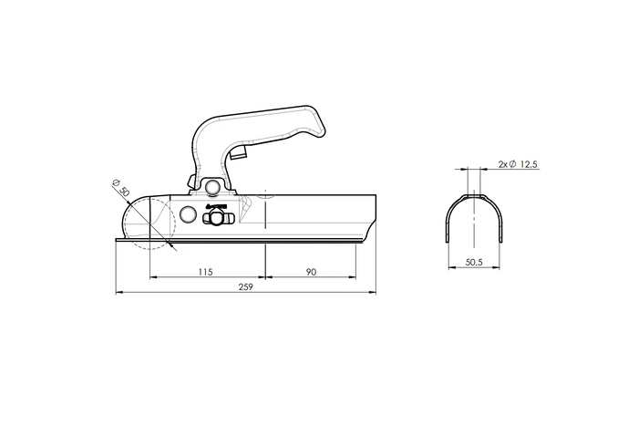 CHOOYO JD.00.53.005 Kugelkupplung für 800-kg-Anhänger mit 50-mm-Rohrzugstange