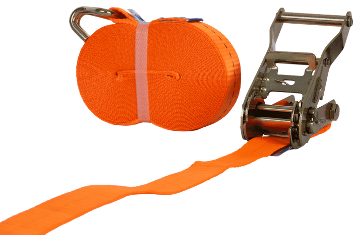Satz aus vier UNITRAILER 10m/25mm/1t orangefarbenen Transportgurten mit Spannvorrichtung