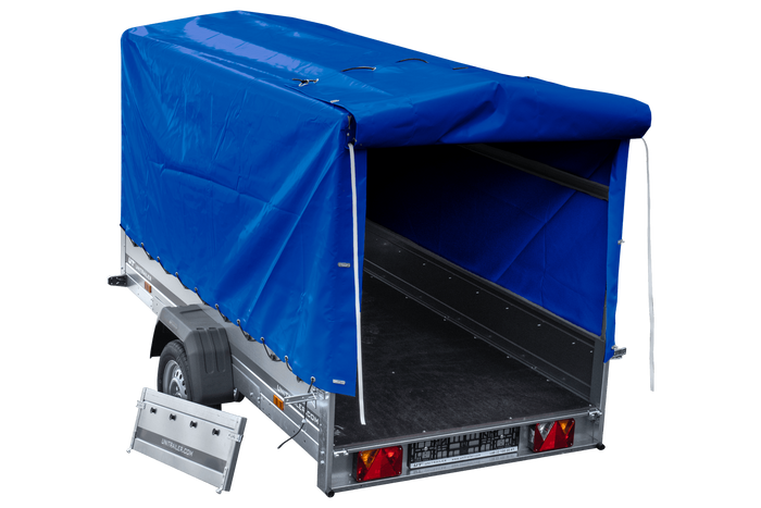 Autotransportanhänger 264x125 UNITRAILER GARDEN 264 KIPP mit H-1100 Rahmen und blauer Plane