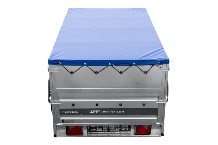 Leichter Anhänger 230x125 UNITRAILER FORCE 230 KIPP mit BIS-Seitenwänden, H-0-Rahmen und blauer Plane
