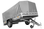 Einachsanhänger mit Aluminiumseitenwänden 264x150 Unitrailer Garden 265 KIPP ALU mit H-800 Rahmen und grauer Plane