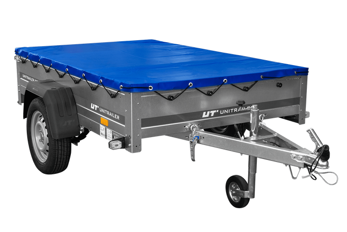 PKW Anhänger auf Federn 200x125 UNITRAILER GARDEN 201/R KIPP mit H-0 Rahmen und blauer Plane