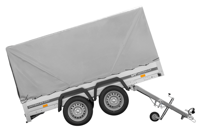 Der Anhänger Garden Trailer 264/2 KIPP MIT STÜTZRAD, H-1100-HOCHSPRIEGEL UND GRAUER PLANE