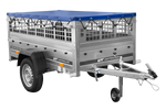 Leichter Anhänger 200x106 UNITRAILER GARDEN 200 KIPP mit Gitterwänden, H-0-Rahmen und blauer Plane