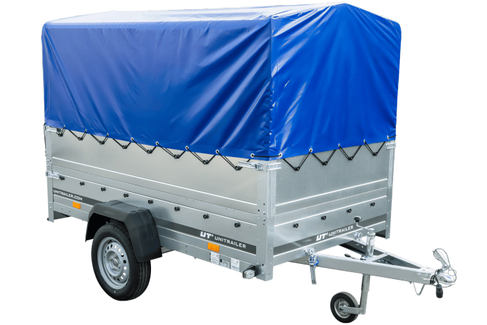 Leichtanhänger auf Federn 200x125 UNITRAILER GARDEN 201/R KIPP mit BIS-Seiten, H-800-Rahmen und blauer Plane