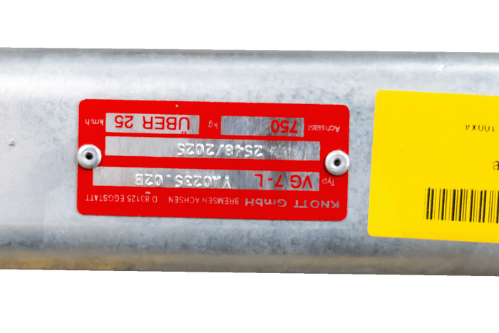 OUTLET KNOTT VG7-L ungebremste Achse für UNITRAILER Anhänger 750kg 1260mm 1560mm 4x100