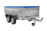 GARDEN TRAILER 264/2 KIPP Zweiachsanhänger mit Stützrad, Planenträgern, zus. Bordwänden und blauer Flachplane
