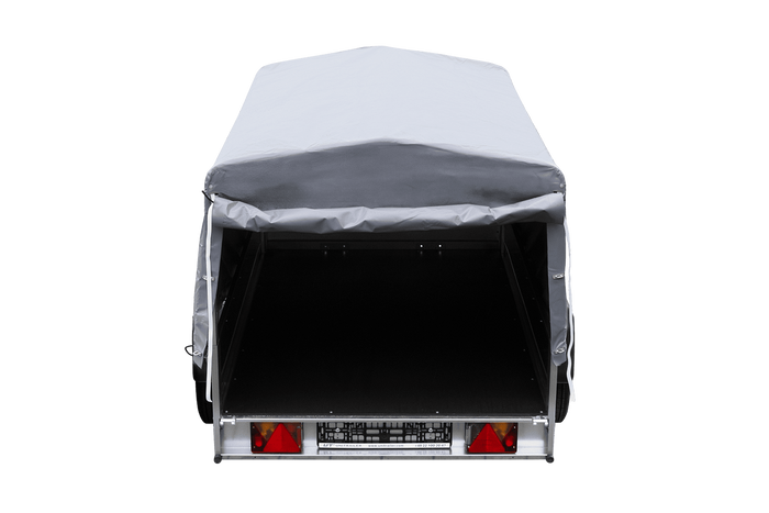 Einachsanhänger auf Federn 200x125 UNITRAILER GARDEN 201/R KIPP mit H-800-Rahmen und grauer Plane