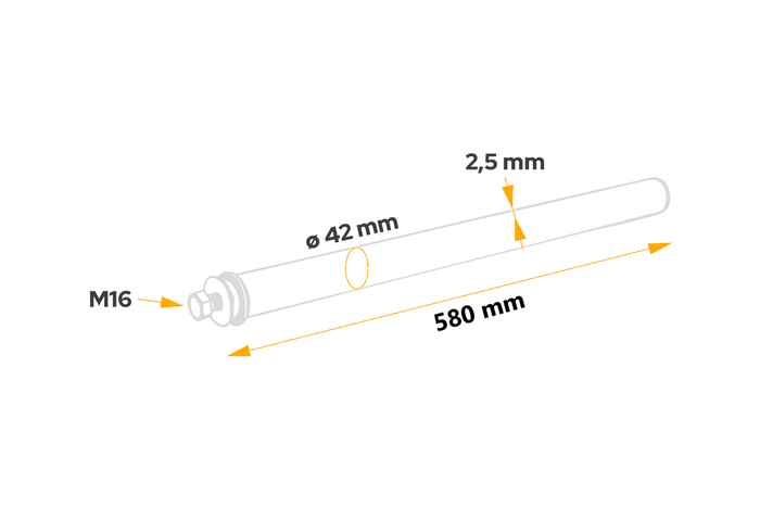 Gerades Rohr zur Montage des DOMAR DK8020 Kotflügels, Halterungsdurchmesser 42 mm, Länge 580 mm
