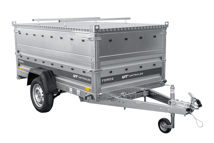Einachsiger Anhänger auf Blattfedern 230x125 UNITRAILER FORCE 230/R KIPP mit BIS-Seitenwänden und Aluminiumabdeckung