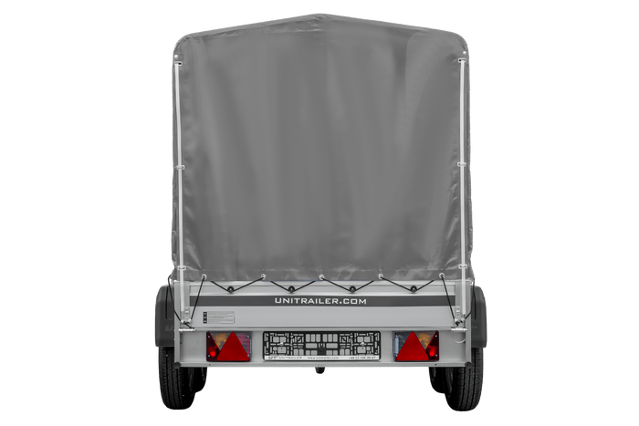 Zweiachsiger Anhänger mit Aluminiumseitenwänden 264x125 Unitrailer Garden 264/2 KIPP ALU mit Rahmen H-1100 und grauer Plane