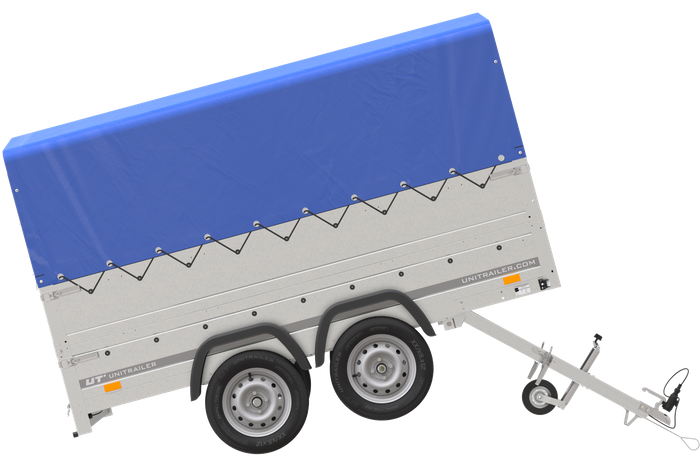 UNITRAILER GARDEN TRAILER 264/2 KIPP Doppelachsanhänger mit Stützrad, zusätzlichen Bordwänden, Spriegel und hoher Plane