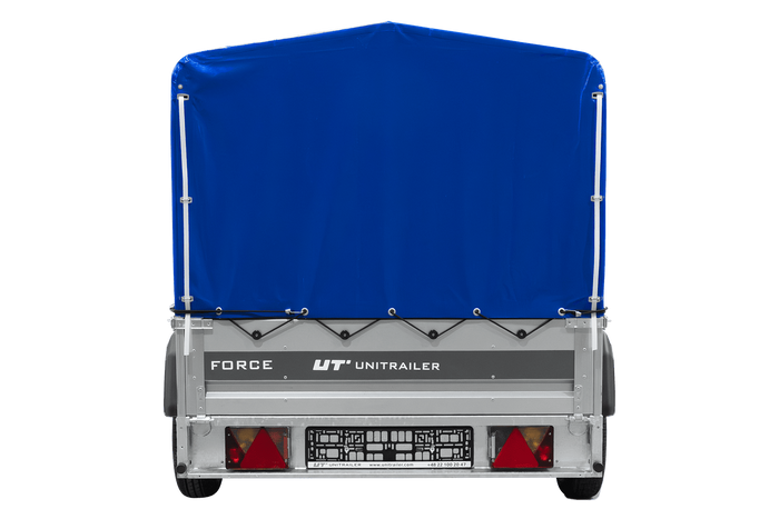 Einachsanhänger 230x125 UNITRAILER FORCE 230 KIPP mit H-800 Spriegel und blauer Plane