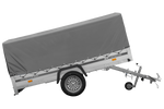 Einachsanhänger mit Aluminiumseitenwänden 264x125 Unitrailer Garden 264 KIPP ALU mit H-800 Rahmen und grauer Plane