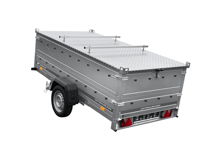 Einachsiger Anhänger auf Blattfedern 264x125 UNITRAILER GARDEN 264/R KIPP mit BIS-Seitenwänden und Aluminiumabdeckung