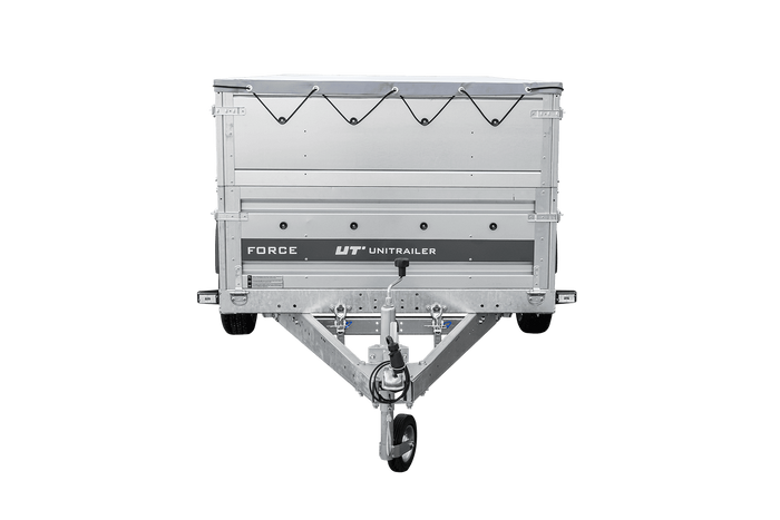 Einachsiger Anhänger auf Blattfedern 264x125 UNITRAILER FORCE 264/R KIPP mit BIS-Seitenwänden, H-0-Rahmen und grauer Plane