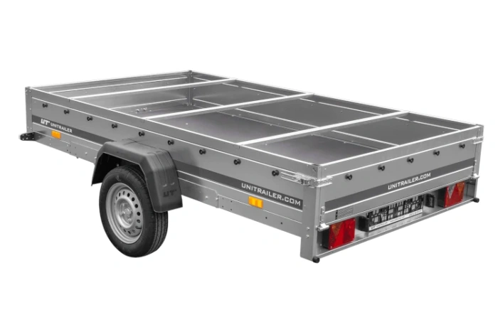 Einachsiger Anhänger auf Blattfedern 264x150 UNITRAILER GARDEN 265/R KIPP mit H-0-Rahmen und grauer Plane