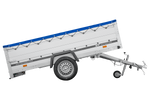 Einachsanhänger mit Aluminiumseitenwänden 264x125 Unitrailer Garden 264 KIPP ALU mit BIS-Seitenwänden, H-0-Rahmen und blauer Plane
