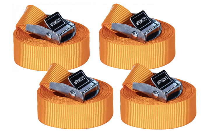 Satz aus vier KAMAR 3 m/25 mm/2,5 t einteiligen Gurten mit Spannvorrichtung