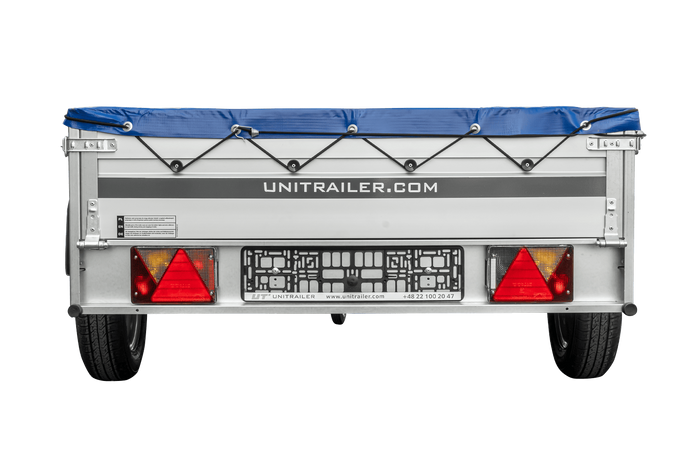 Einachsanhänger mit Aluminiumseitenwänden 230x125 Unitrailer Garden 230 KIPP ALU mit H-0-Rahmen und blauer Plane