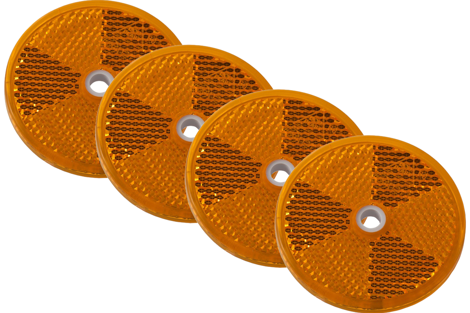 Gelbe Anhängerreflektoren fi 60 mm mit Löchern - Set mit 4 Stück, Beleuchtung und Elektrik \ Konturbände & Rückstrahler