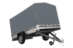 Autotransportanhänger mit Aluminiumseitenwänden 264x150 Unitrailer Garden 265 KIPP ALU mit H-1100 Rahmen und grauer Plane