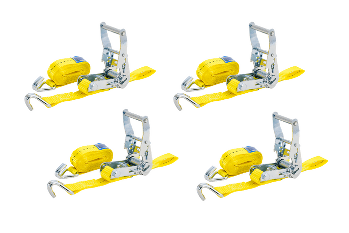 Satz mit vier UNITRAILER-Transportgurten mit Spannvorrichtung, 4 m/25 mm/1 t, gelb
