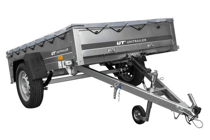 PKW-Anhänger auf Federn 200x125 UNITRAILER GARDEN 201/R KIPP mit H-0 Rahmen und grauer Plane