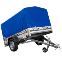 Autotransportanhänger auf Federn mit Aluminiumseitenwänden 200x125 Unitrailer Garden 201/R KIPP ALU mit H-800 Rahmen und blauer Plane