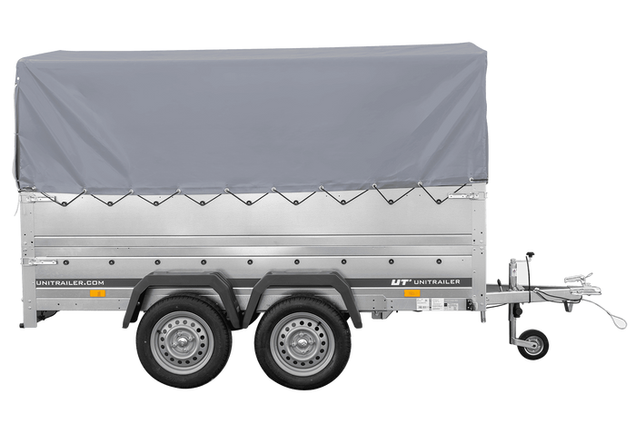 Leichter Anhänger 264x150 UNITRAILER GARDEN 265/2 KIPP mit BIS-Seitenwänden, H-800-Rahmen und grauer Plane