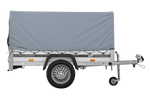 Einachsanhänger mit Aluminiumseitenwänden 200x125 Unitrailer Garden 201 KIPP ALU mit H-800 Rahmen und grauer Plane