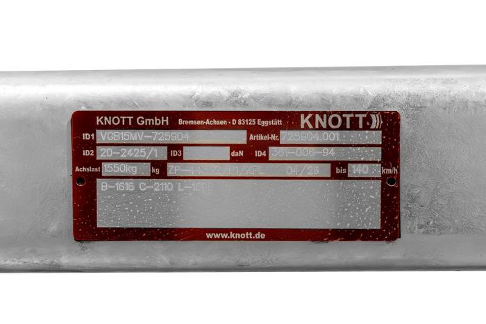 KNOTT VGB15MV gebremste Achse für Anhänger/Träger 1550 kg 1616 mm 2110 mm 5x112